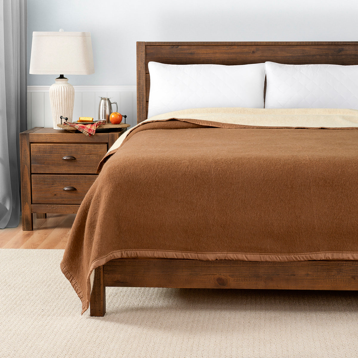 Poyet Motte Aubisque Reversible 500GSM Heavyweight 100% Wool Blanket, Camel