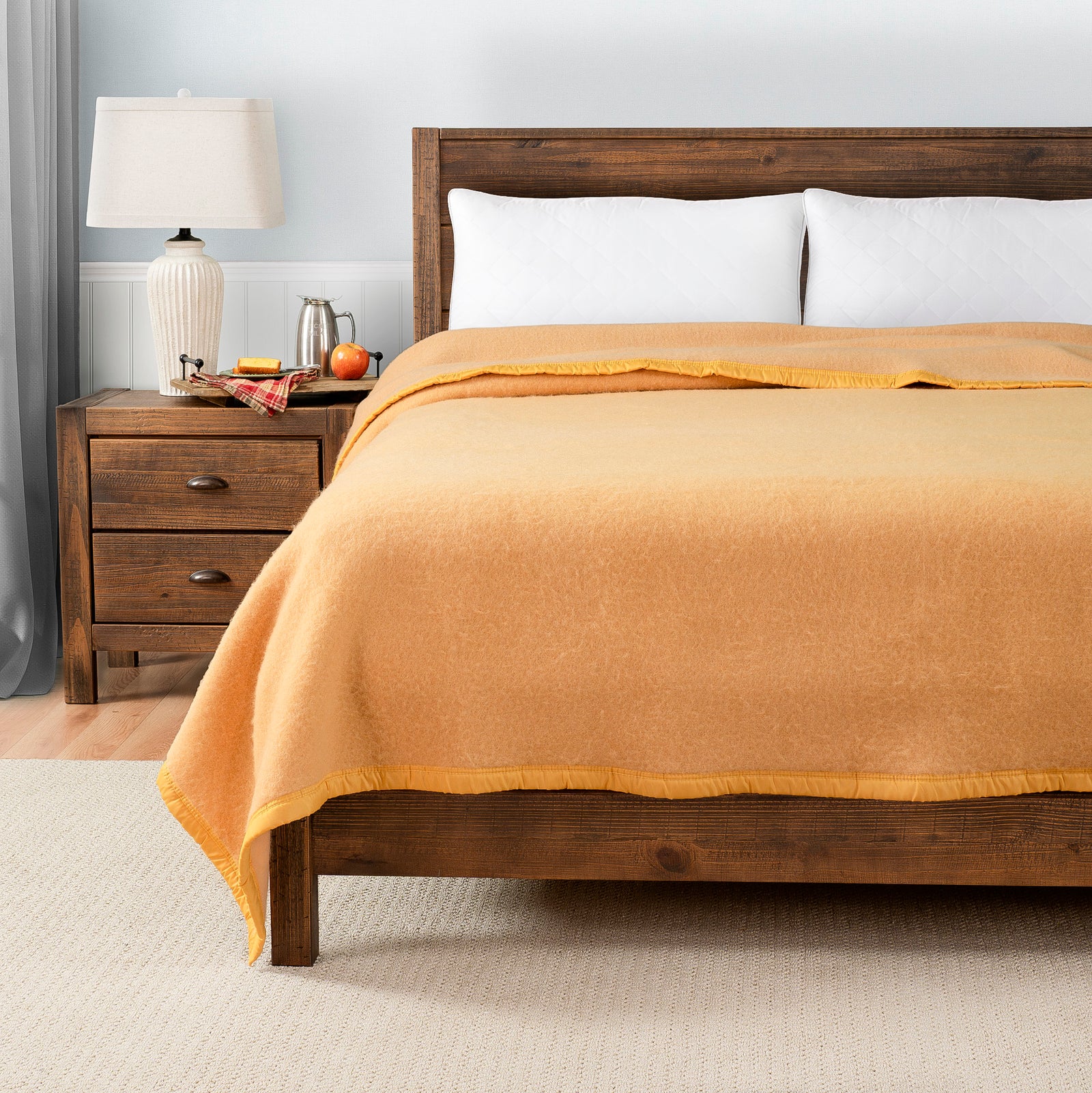 Poyet Motte Aubisque Reversible 500GSM Heavyweight 100% Wool Blanket, Maize