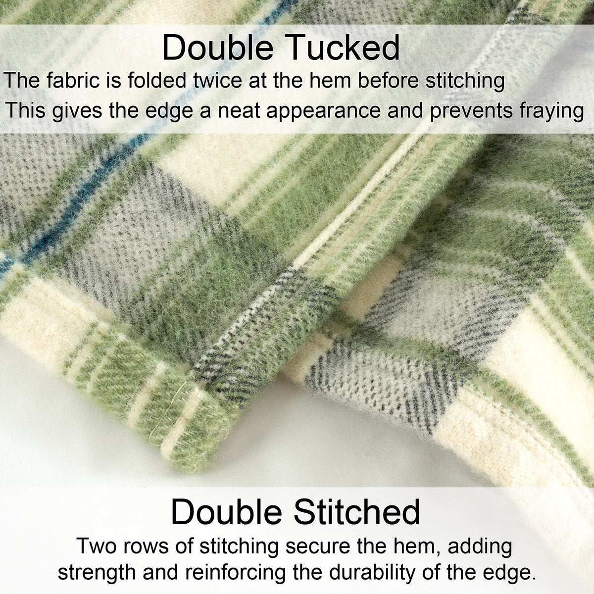 tahoe-wool-blanket-450gsm- olive -hem-stitching-double-tucked