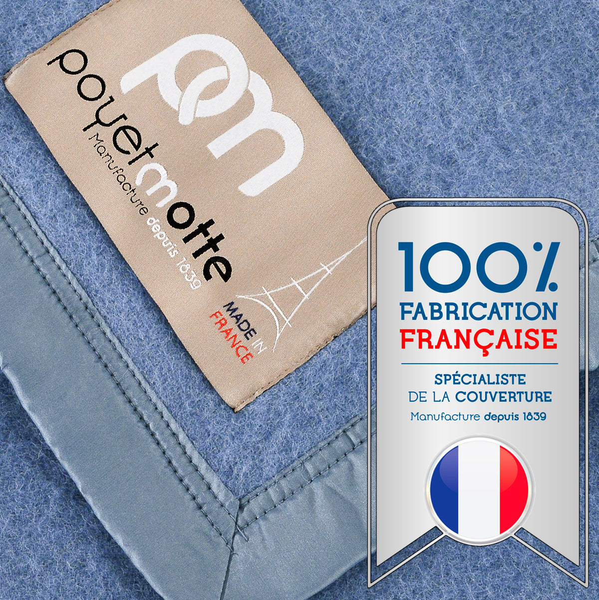 Poyet Motte Rivoli/Elysee 400GSM Mid-Weight 100% Virgin Wool Blanket, Blue