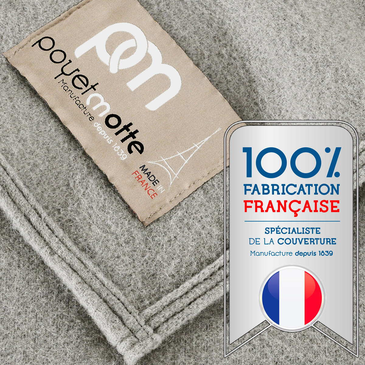 Poyet Motte Antibes 350GSM Lightweight 100-Percent Virgin Wool Blanket, Light Grey