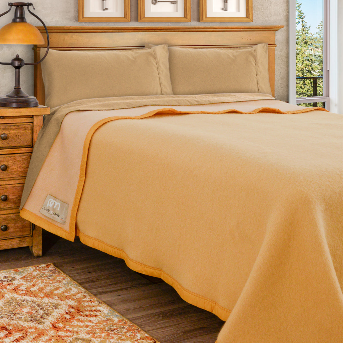 Poyet Motte Aubisque Reversible 500GSM Heavyweight 100% Wool Blanket, Maize