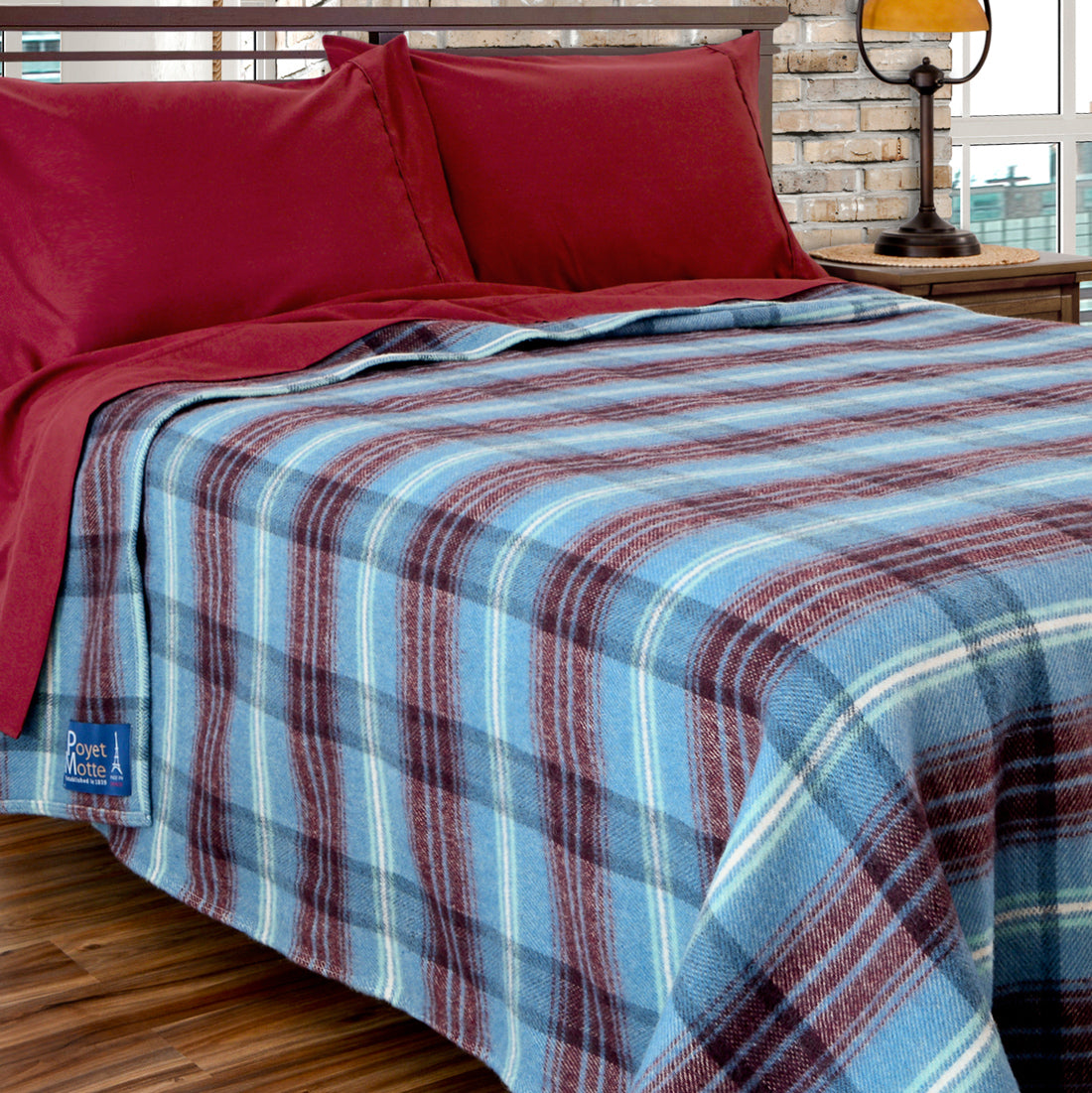 Poyet Motte Chevreuse Heavyweight Wool Blend Oversized Blanket, Machine Washable, Berry
