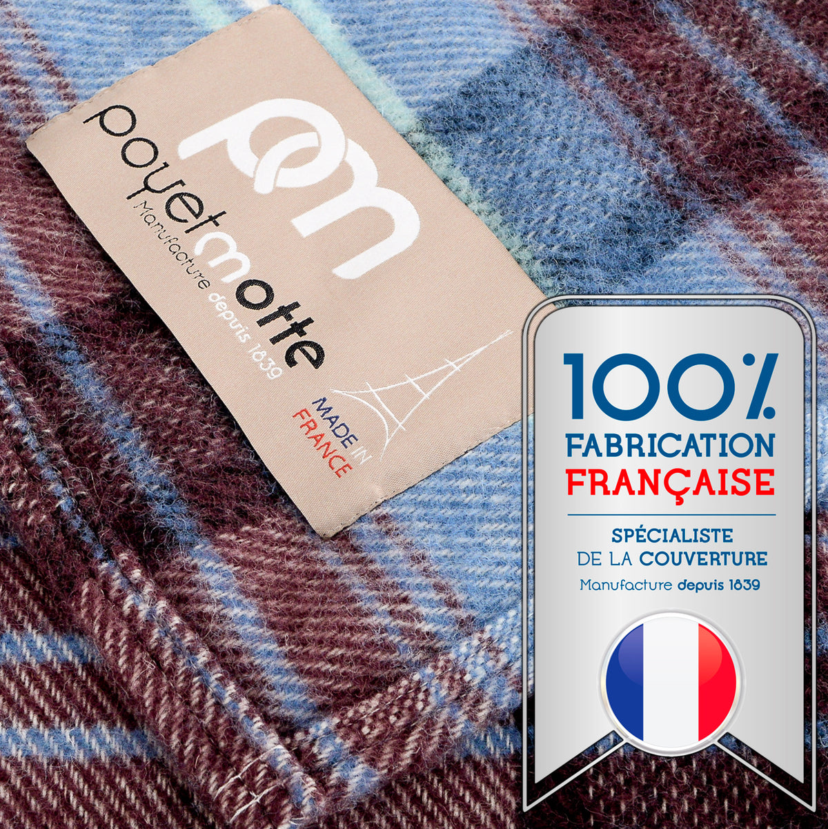 Poyet Motte Chevreuse Heavyweight Wool Blend Oversized Blanket, Machine Washable, Berry