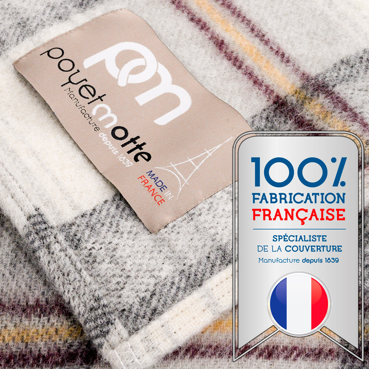 Poyet Motte Chevreuse Heavyweight Wool Blend Oversized Blanket, Machine Washable, Grey