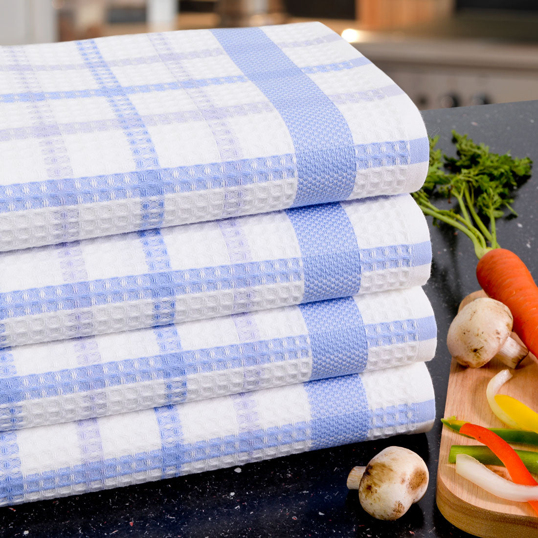 Poyet Motte Alvex Professional Chefs Towels (Pack of 4) Blue/White