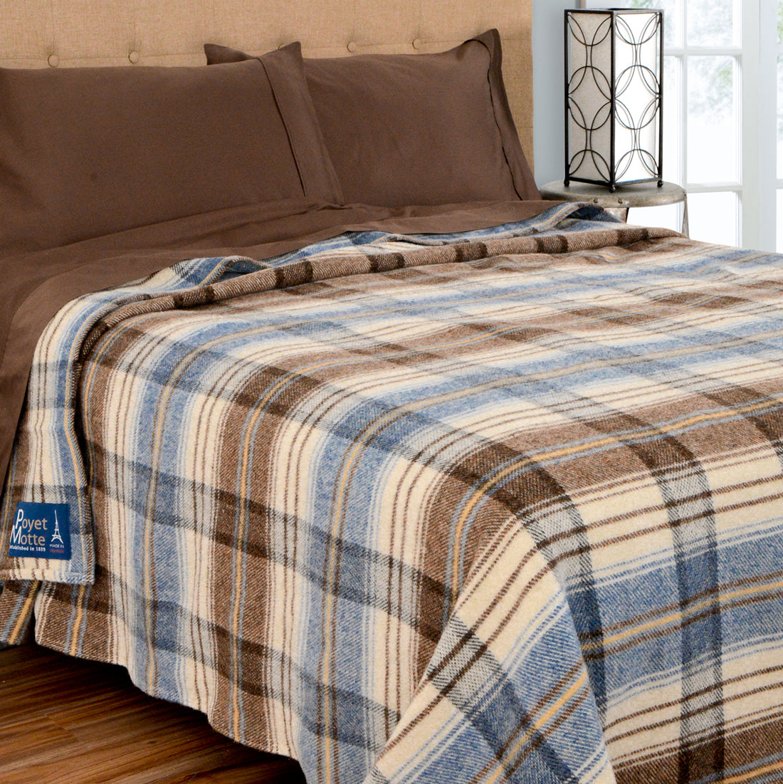Poyet Motte Chevreuse Heavyweight Wool Blend Oversized Blanket, Machine Washable, Blue