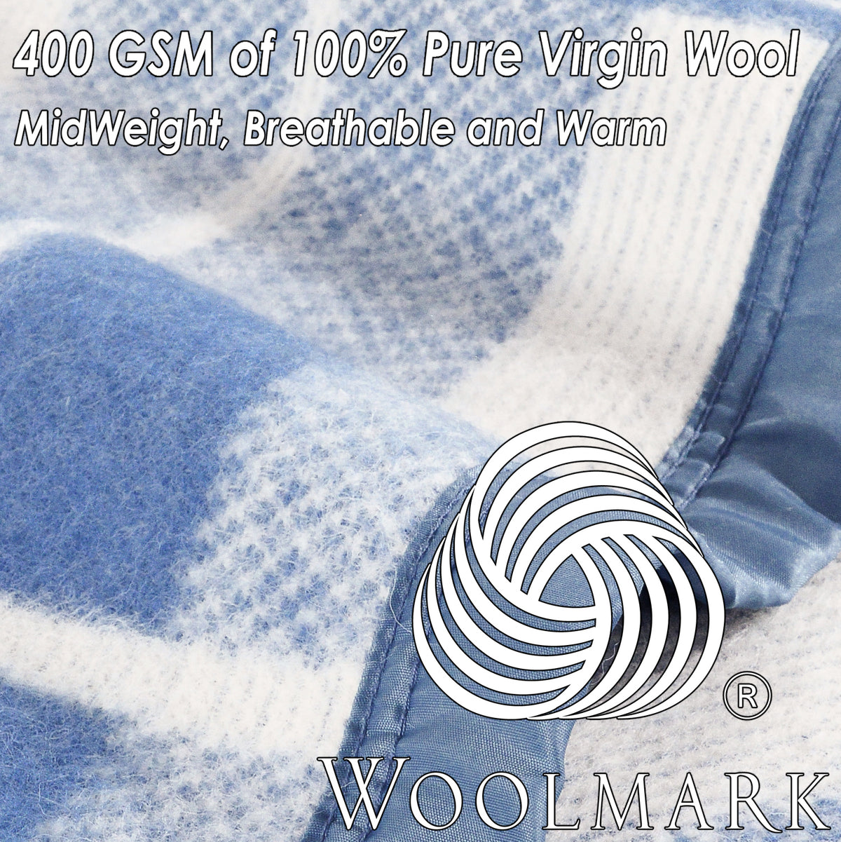 Poyet Motte Rivoli/Elysee 400GSM Mid-Weight 100% Virgin Wool Blanket, Blue/Natural