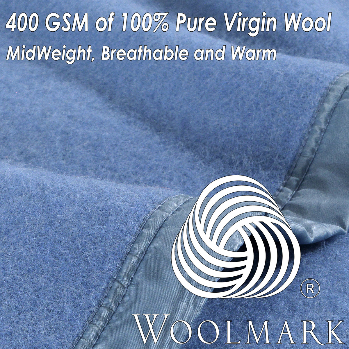 Poyet Motte Rivoli/Elysee 400GSM Mid-Weight 100% Virgin Wool Blanket, Blue