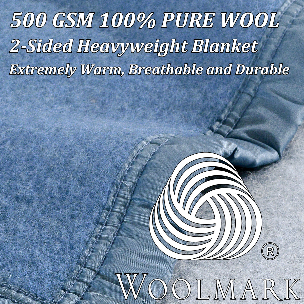 Poyet Motte Aubisque Reversible 500GSM Heavyweight 100% Wool Blanket, Blue