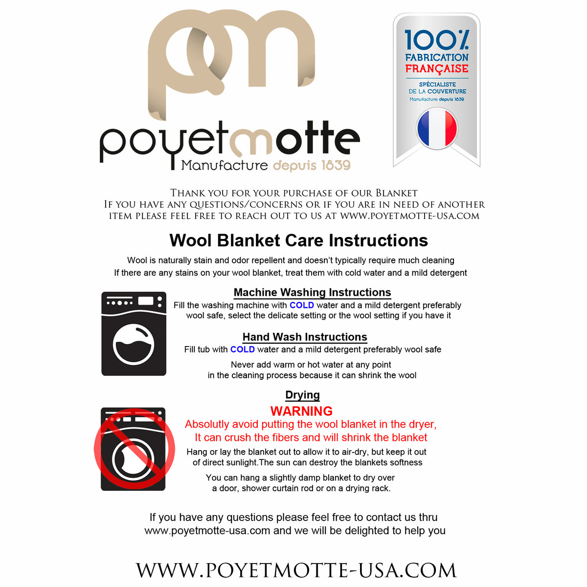 Poyet Motte Antibes 350GSM Lightweight 100-Percent Virgin Wool Blanket, Natural